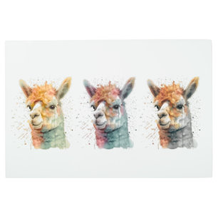 Whimsical Watercolor Alpacas Metal Print
