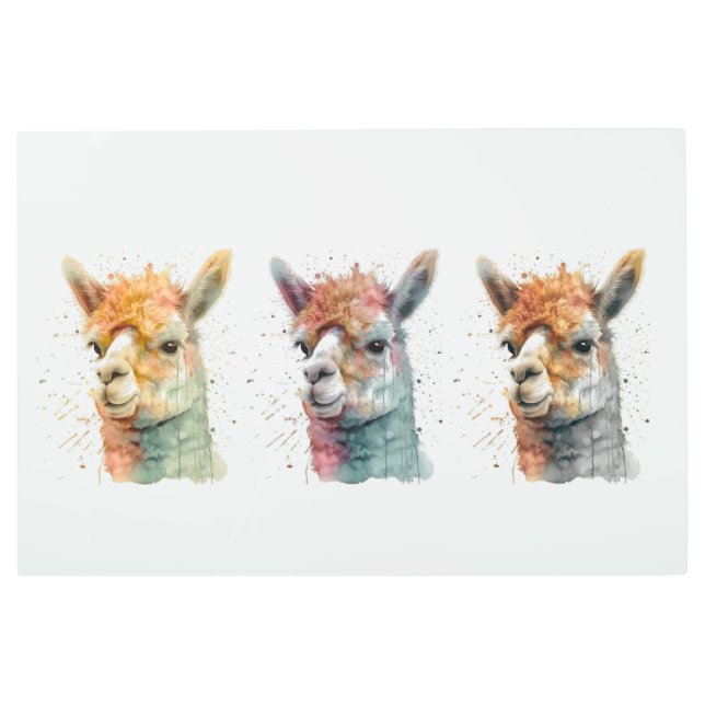  Whimsical Watercolor Alpacas  Metal Print (Front)