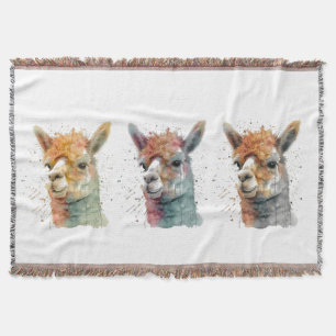 Whimsical Watercolor Alpacas Throw Blanket