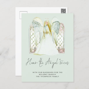 Whimsical Watercolor Angel Voices Script Nativity Postcard