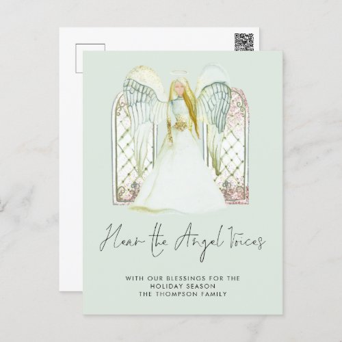 Whimsical Watercolor Angel Voices Script Nativity Postcard
