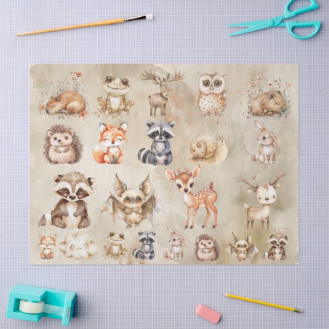 Whimsical Watercolor Animals Decoupage collection Tissue Paper (Craft)