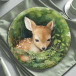 Whimsical Watercolor Baby Deer Baby Shower  Paper Plates<br><div class="desc">Celebrate the upcoming arrival of your little one with our charming and unique paper plates featuring watercolor artwork of a shy, sleepy baby deer nestled amidst lush greenery. These plates capture the essence of innocence and the wonder of new life, making them the perfect addition to your baby shower. The...</div>