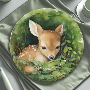Whimsical Watercolor Baby Deer Baby Shower Paper Plates