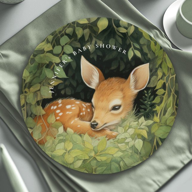 Whimsical Watercolor Baby Deer Baby Shower  Paper Plates (Creator Uploaded)