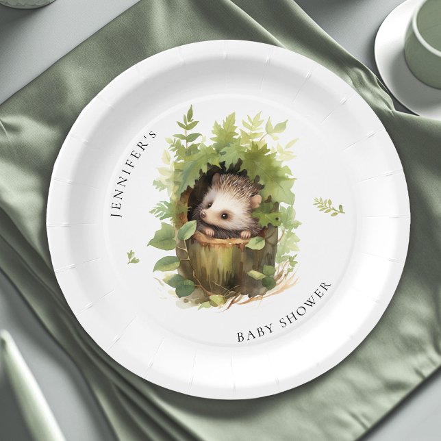 Whimsical Watercolor Baby Hedgehog Baby Shower  Paper Plates (Creator Uploaded)