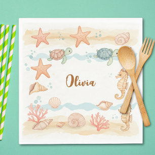 Whimsical Watercolor Baby Sea Creatures Napkins