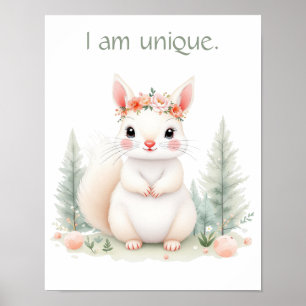 Whimsical Watercolor Baby White Squirrel Woodland Poster