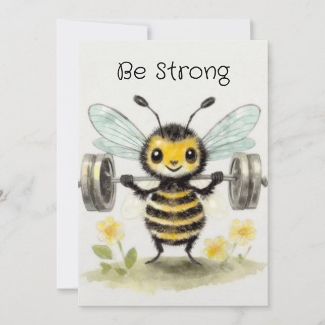 Whimsical Watercolor Barbell Bee Motivation Thank You Card (Front)