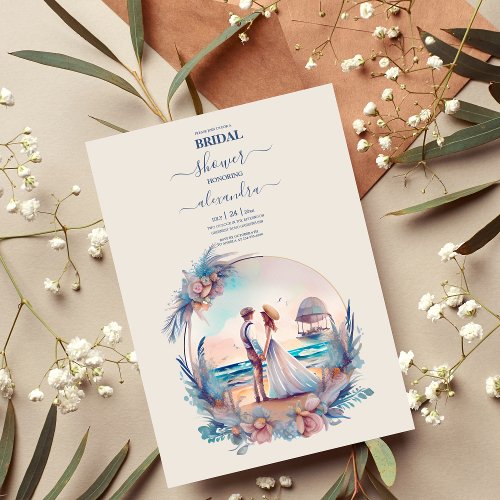 Whimsical Watercolor Beach Destination Wedding Invitation