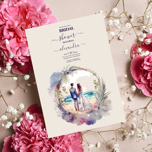 Whimsical Watercolor Beach Destination Wedding Invitation