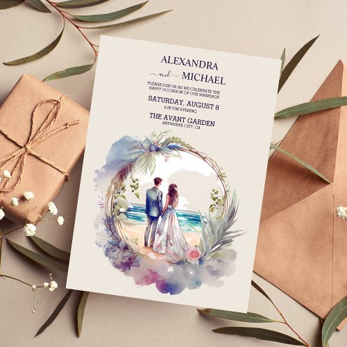 Whimsical Watercolor Beach Destination Wedding Invitation