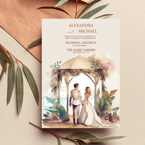 Whimsical Watercolor Beach Destination Wedding Invitation