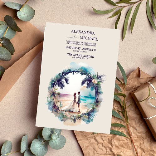 Whimsical Watercolor Beach Destination Wedding Invitation