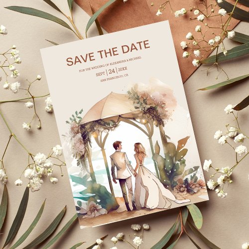 Whimsical Watercolor Beach Destination Wedding Save The Date