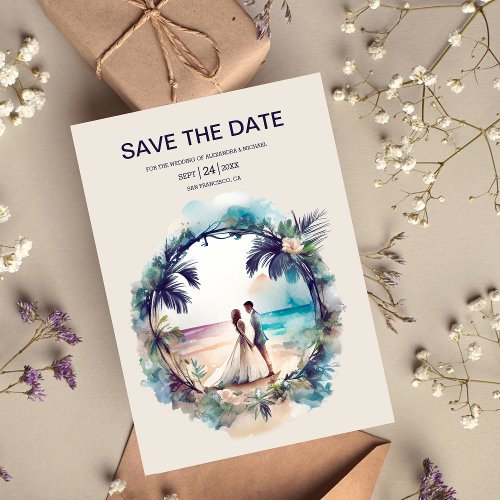 Whimsical Watercolor Beach Destination Wedding Save The Date