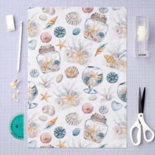 Whimsical Watercolor Beach Shells Decoupage Paper