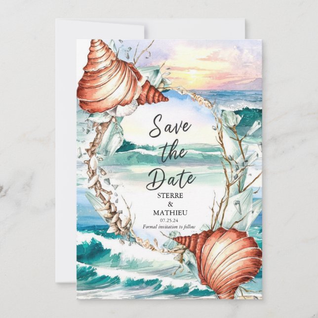 Whimsical Watercolor Beach Wedding Save The Date (Front)