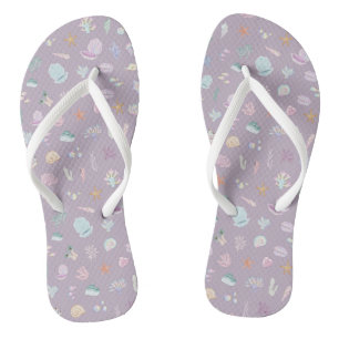Whimsical Watercolor Beachy Seashells Flip Flops