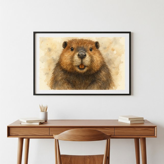 Whimsical Watercolor Beaver Portrait Poster (Creator Uploaded)