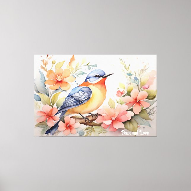 Whimsical Watercolor Bird Floral Art  Canvas Print (Front)