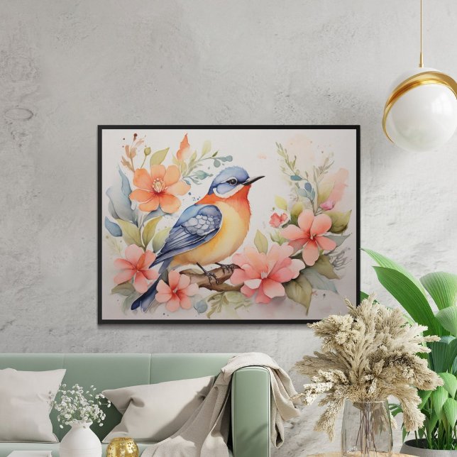 Whimsical Watercolor Bird Floral Art  Poster (Creator Uploaded)