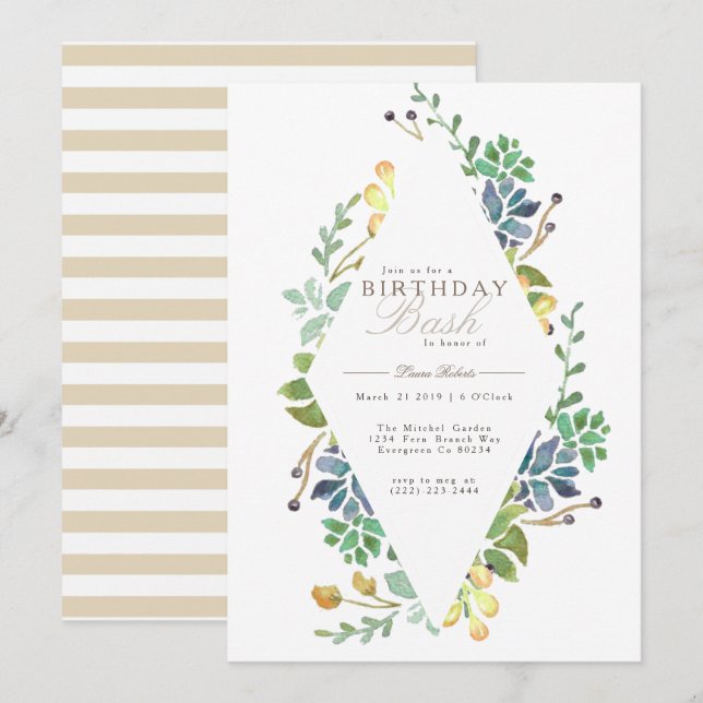 Whimsical Watercolor | Birthday Party Invite (Front/Back)