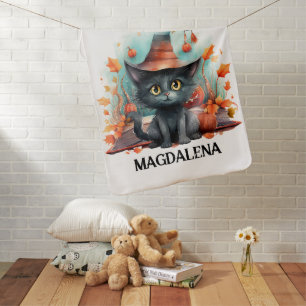 Whimsical Watercolor Black Cat Halloween Baby Blanket