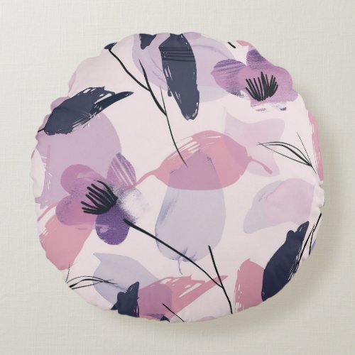 Whimsical Watercolor Blooms Round Pillow