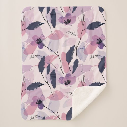 Whimsical Watercolor Blooms Sherpa Blanket