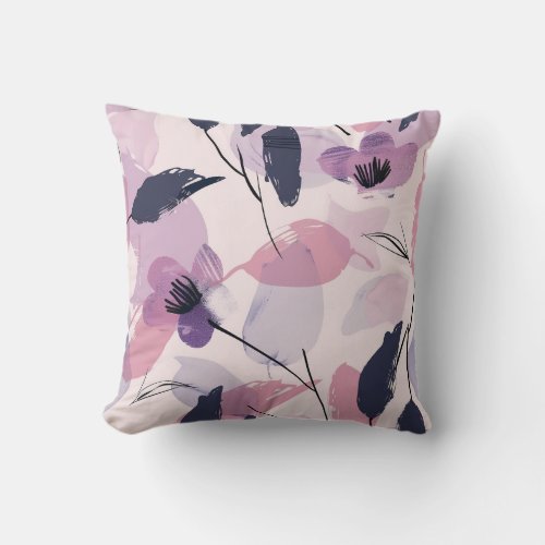 Whimsical Watercolor Blooms Throw Pillow