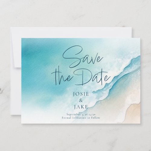 Whimsical Watercolor Blue Ocean Save the Date