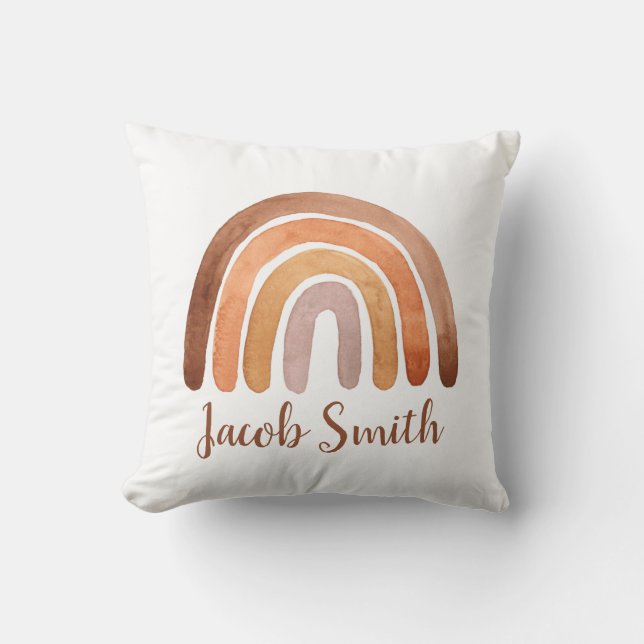 Whimsical Watercolor Boho Rainbow Personalized  Throw Pillow (Front)