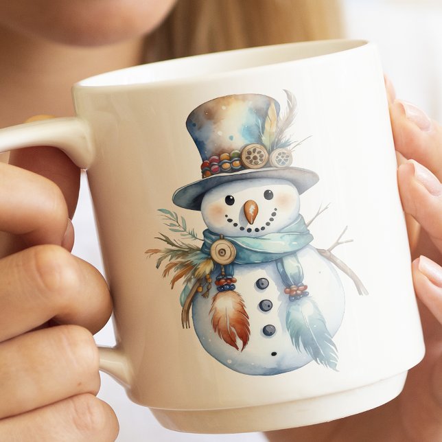 Whimsical Watercolor Boho Snowman Christmas  Coffee Mug (Creator Uploaded)