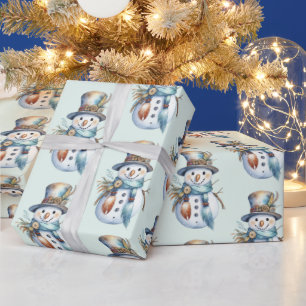Whimsical Watercolor Boho Snowman Christmas Wrapping Paper
