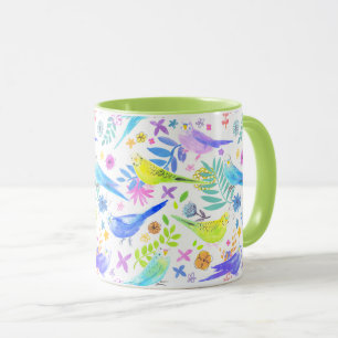 Whimsical Watercolor Budgie Parakeets Mug
