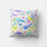 Whimsical Watercolor Budgie Parakeets Throw Pillow