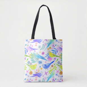Whimsical Watercolor Budgie Parakeets Tote Bag
