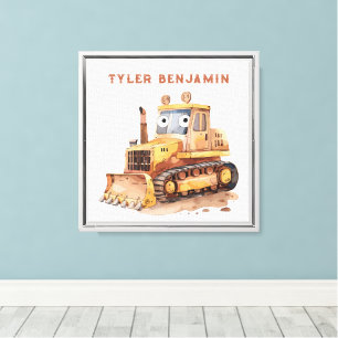 Whimsical Watercolor Bulldozer Canvas Print