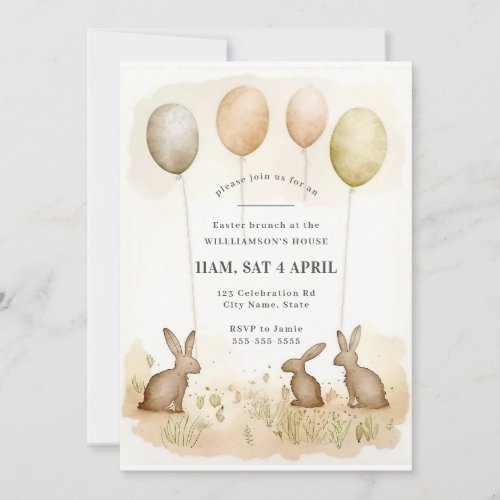 Whimsical Watercolor Bunny Easter Brunch  Invitation