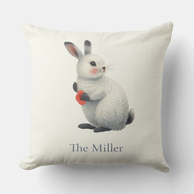 Whimsical Watercolor Bunny Easter Throw Pillow (Front)