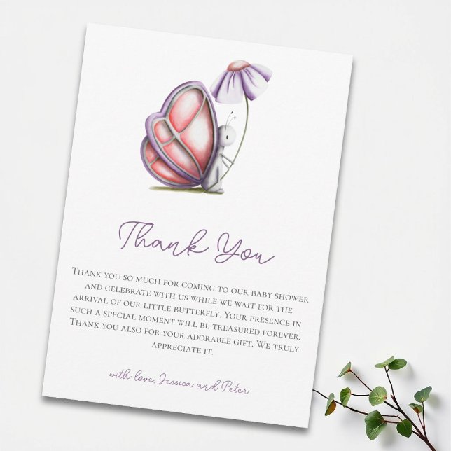 Whimsical Watercolor Butterfly Baby Shower Thank You Card (Creator Uploaded)