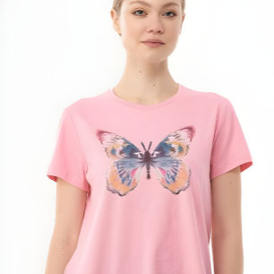 Whimsical Watercolor Butterfly Graphic Pastel Pink T-Shirt