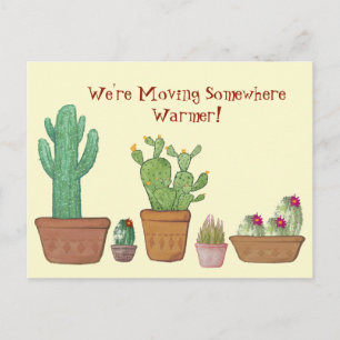Whimsical Watercolor Cactus Moving Announcement Postcard