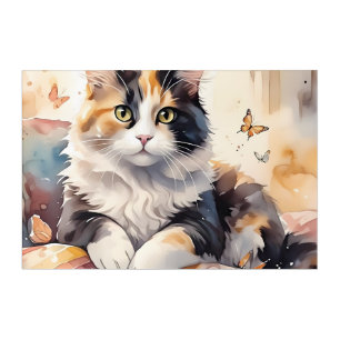 Whimsical Watercolor Calico Cat and Butterflies Acrylic Print