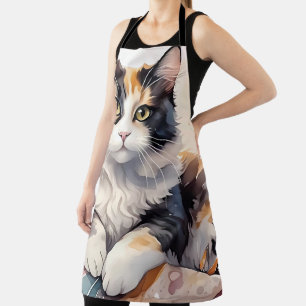 Whimsical Watercolor Calico Cat and Butterflies Apron
