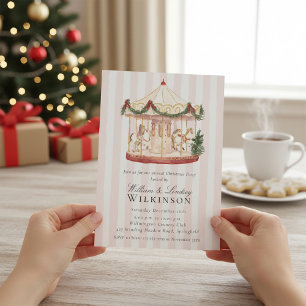 Whimsical Watercolor Carousel Holiday Gathering  Invitation