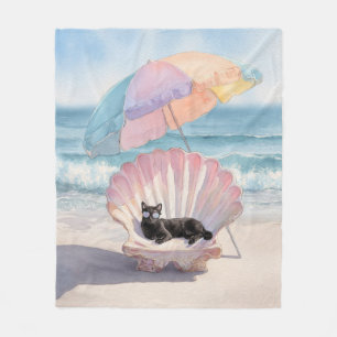 Whimsical Watercolor Cat Beach Blanket
