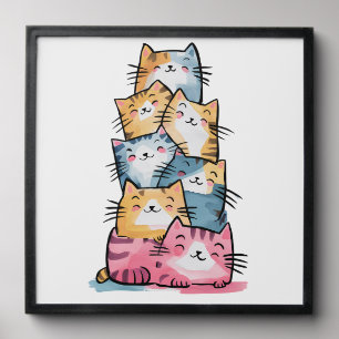 Whimsical watercolor cat wall Photo Tile