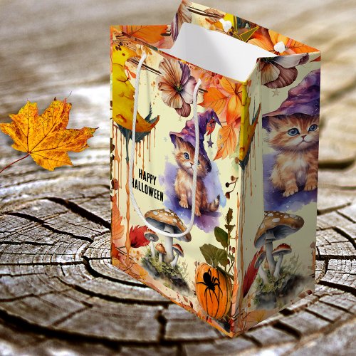 Whimsical Watercolor Cat Witch Halloween Gift Bag